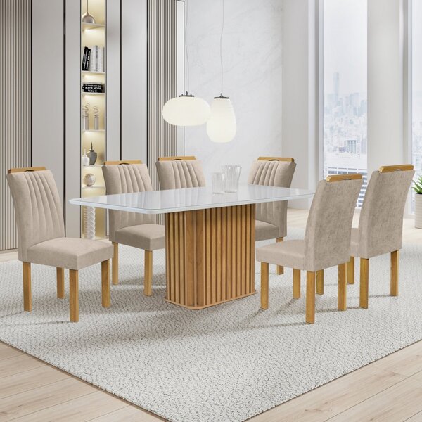 Conjunto Mesa Zara 170cm Com 6 Cadeiras Arizona Tampo Smart P