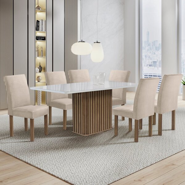 Conjunto Mesa Zara 170cm Com 6 Cadeiras Canela Tampo Smart Pl