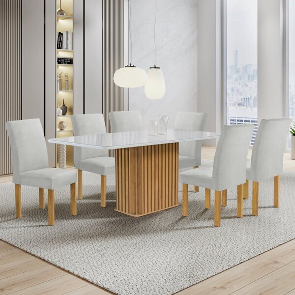 Conjunto Mesa Zara 170cm Com 6 Cadeiras Canela Tampo Smart Pl