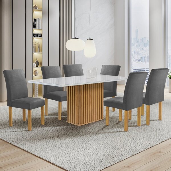 Conjunto Mesa Zara 170cm Com 6 Cadeiras Canela Tampo Smart Pl