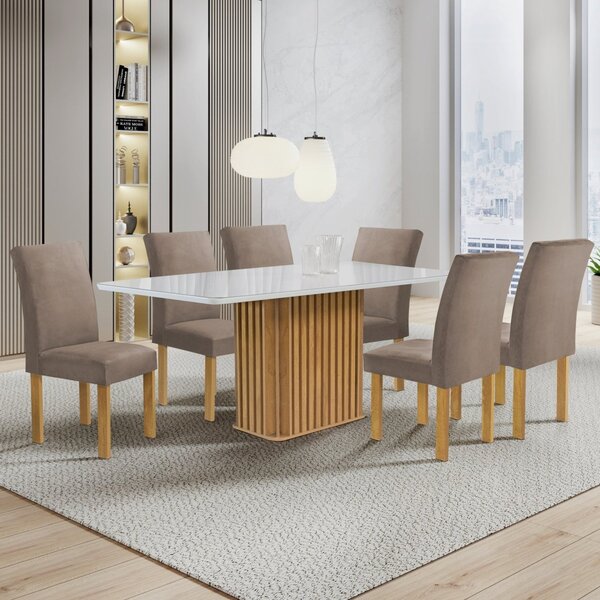 Conjunto Mesa Zara 170cm Com 6 Cadeiras Canela Tampo Smart Pl