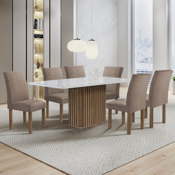 Conjunto Mesa Zara 170cm Com 6 Cadeiras Canela Tampo Smart Pl
