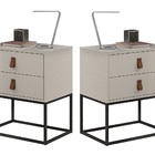 Conjunto Mesas De Cabeceira Industrial Com Puxadores Em Couro