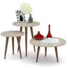 Conjunto Mesas De Centro Redondas Pés Madeira Legs Off White