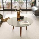 Conjunto Mesas De Centro Redondas Pés Madeira Luna Off White