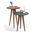 Conjunto Mesas Lateral E Centro Retrô Redonda Slim - Grafite