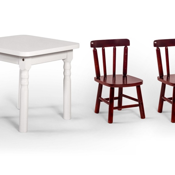 Conjunto Mesinha Infantil Branca Com 2 Cadeiras Kids Mogno -