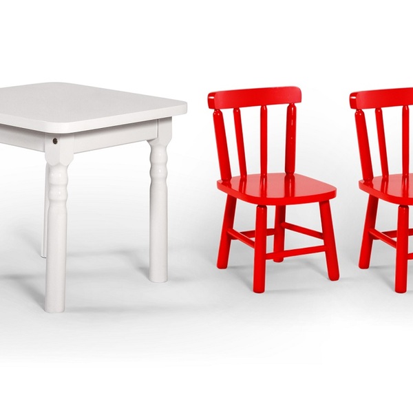 Conjunto Mesinha Infantil Branca Com 2 Cadeiras Kids Vermelho