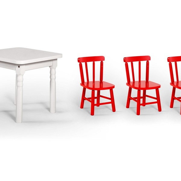 Conjunto Mesinha Infantil Branca Com 3 Cadeiras Kids Vermelho