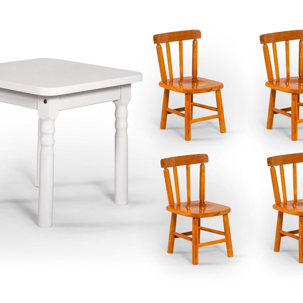 Conjunto Mesinha Infantil Branca Com 4 Cadeiras Kids Natural