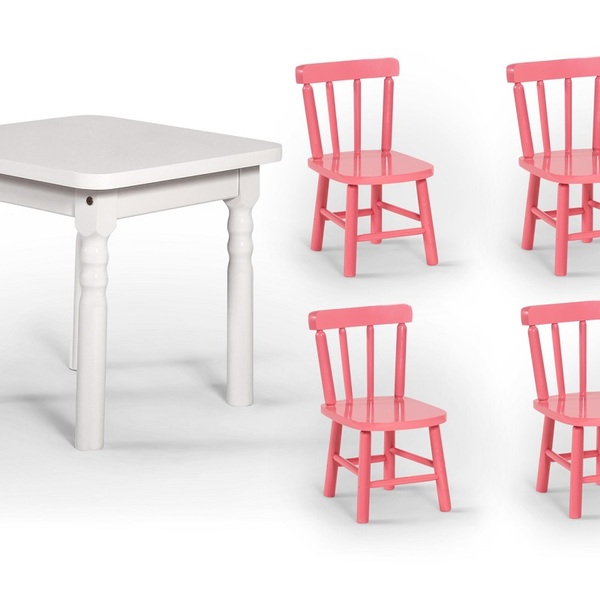 Conjunto Mesinha Infantil Branca Com 4 Cadeiras Kids Rosa - S