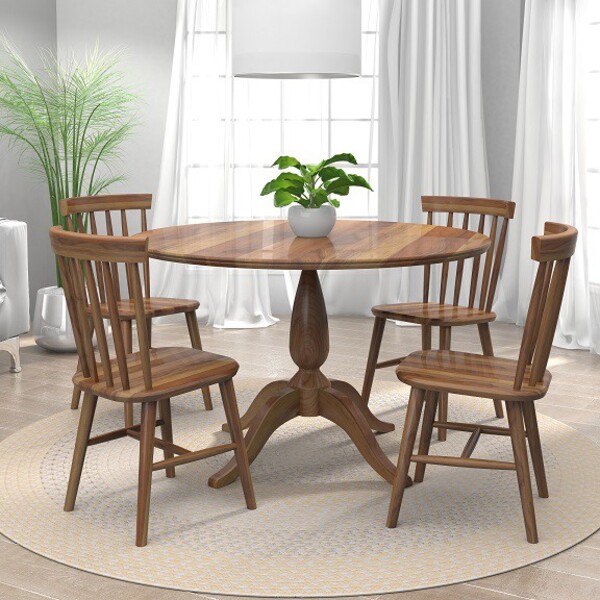 Conjunto Milena Mesa De Madeira Redonda Com 4 Cadeiras