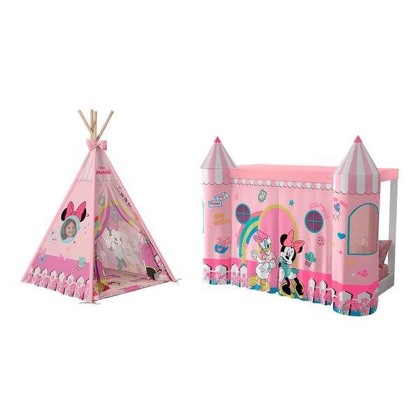 Conjunto Mini Cama Com Dossel E Cabana Tenda Plata Rosa