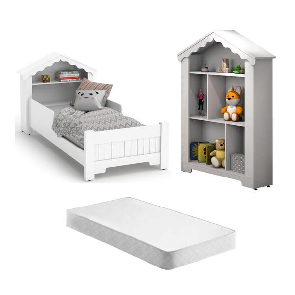 Conjunto Mini Cama E Estante Infantil Princesa Branco Com Col