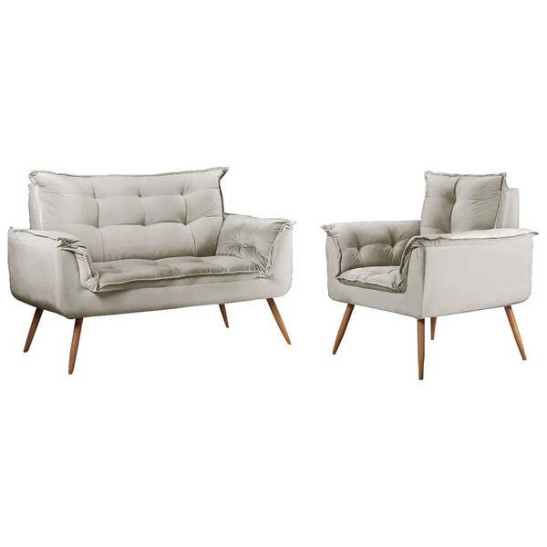 Conjunto Namoradeira + Poltrona Opala Veludo Bege Marfim Star