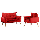 Conjunto Namoradeira + Poltrona Opala Veludo Vermelho Star Co