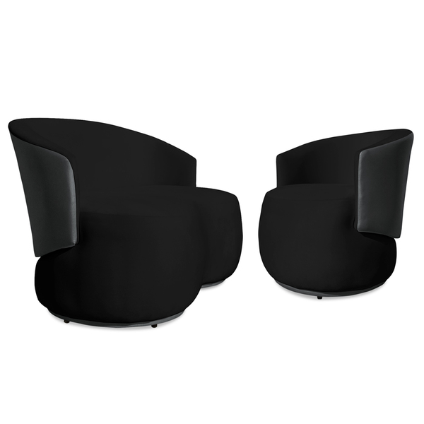 Conjunto Namoradeira Com Poltrona Lara Orgânica Veludo Preto/