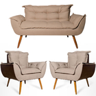 Conjunto Namoradeira Decorativa E 2 Poltronas Opala Pés Palit