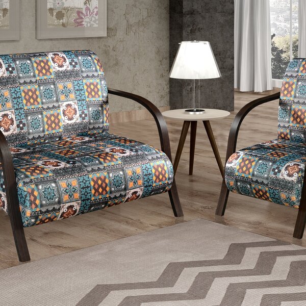 Conjunto Namoradeira E Poltrona Sevilha Braço Madeira Decorat