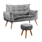 Conjunto Namoradeira E Puff Opala Veludo Cinza Star Confort