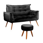 Conjunto Namoradeira E Puff Opala Veludo Preto Star Confort