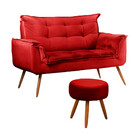Conjunto Namoradeira E Puff Opala Veludo Vermelho Star Confort