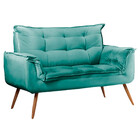 Conjunto Namoradeira Puff Opala Veludo Turquesa Ciano Star Co