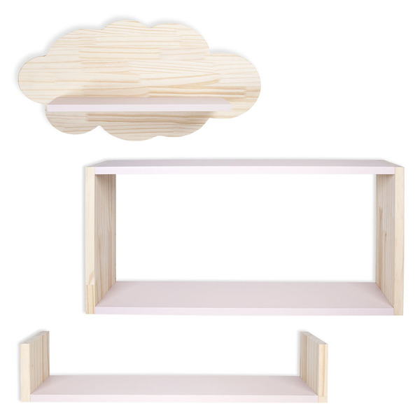 Conjunto Nicho Prateleira Quarto Bebê Madeira Mdf Rosa Milksh