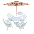 Conjunto Nova Hera Com Mesa Redonda E 4 Cadeiras + Guarda Sol