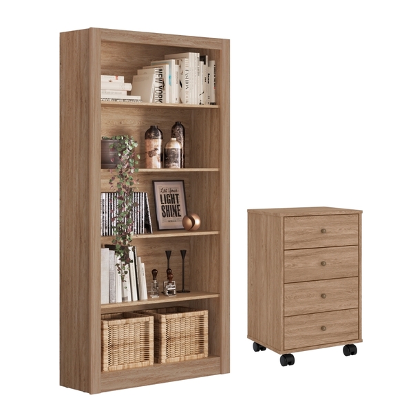 Conjunto Office Estante E Gaveteiro Moretti Nogal