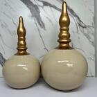 Conjunto Ornamento Decorativo Redondo Cerâmico Na Cor Cobre