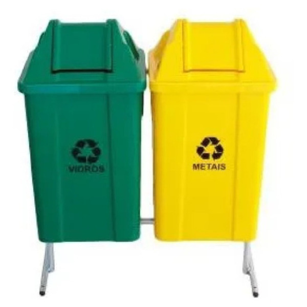 Conjunto P/ Coleta Seletiva 100l Com 2 Lixeiras Com Suporte V