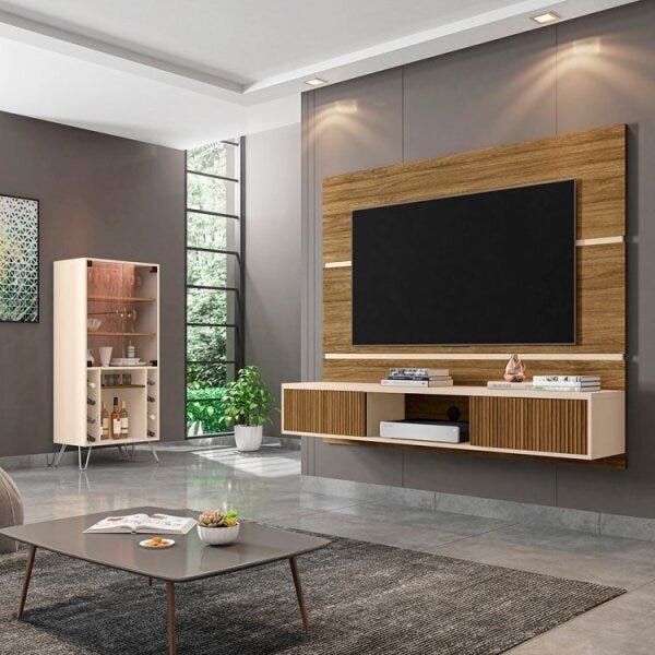 Conjunto Painel Âmbar Para Tv Até 65 Polegadas E Cristaleira