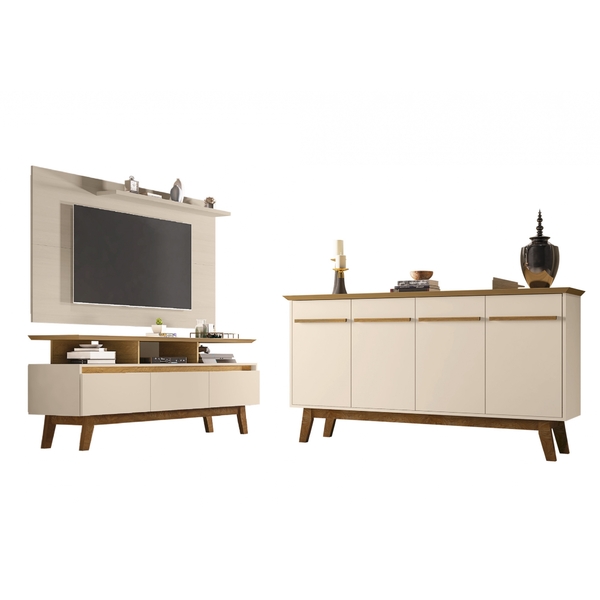 Conjunto Painel Chanel Com Rack Rubi E Buffet Opala Off White