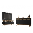 Conjunto Painel Chanel Com Rack Rubi E Buffet Opala Preto Fos