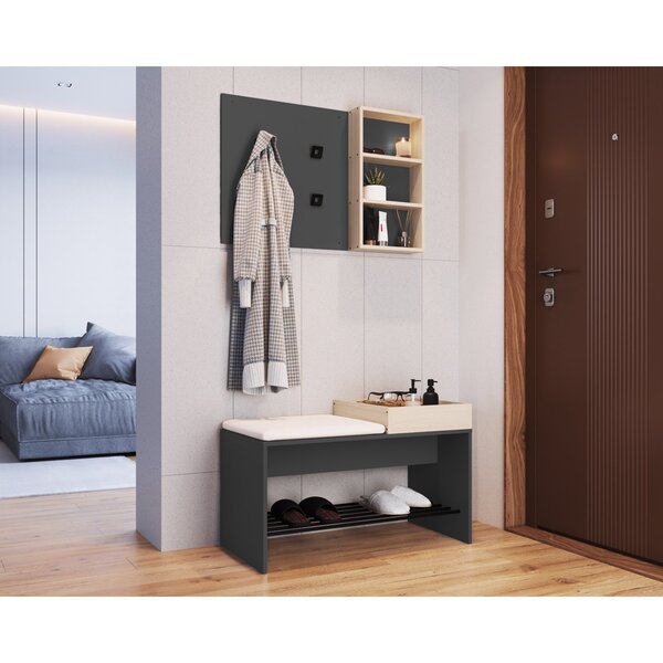 Conjunto Painel Organizador Com Banco Futon Flow  Grafite/nat