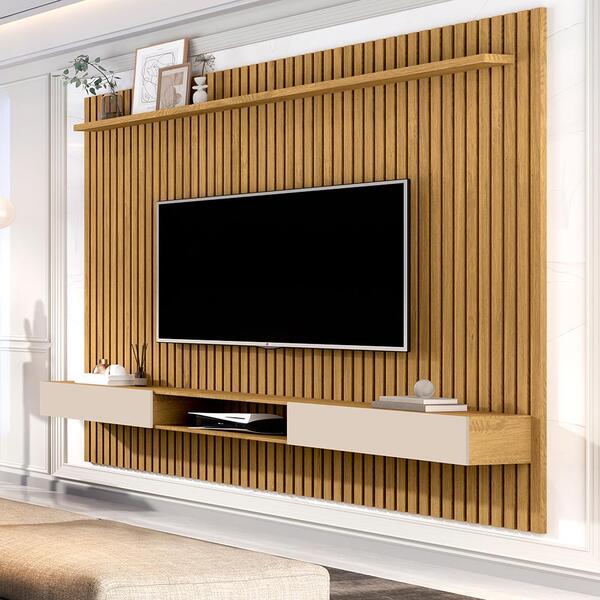 Conjunto Painel Ripado E Nicho 1.8 Ravenna Cumaru Off White