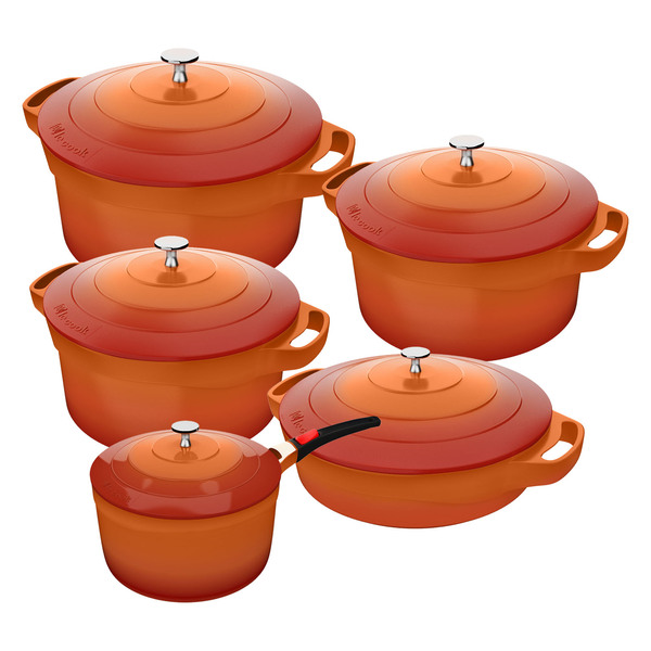 Conjunto Panelas 5 Peças Caçarolas Baixa e Panela Laranja 24-