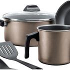 Conjunto Panelas Anti Aderente Teflon Com Tampa Vidro Talher