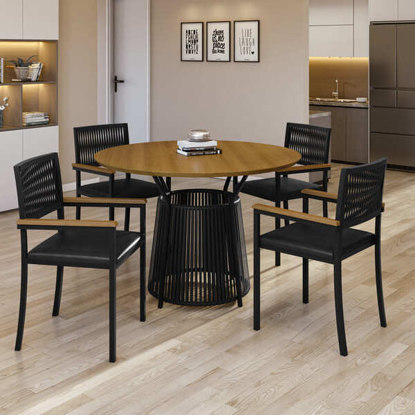 Conjunto Para Área Gourmet Redondo 4 Cadeiras Roma Paonanda