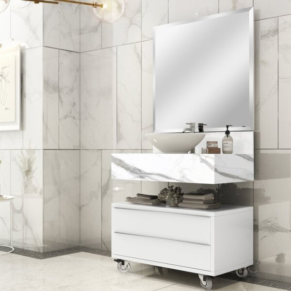 Conjunto Para Banheiro 1 Espelho Bisotê 1 Gaveteiro Com Rodíz