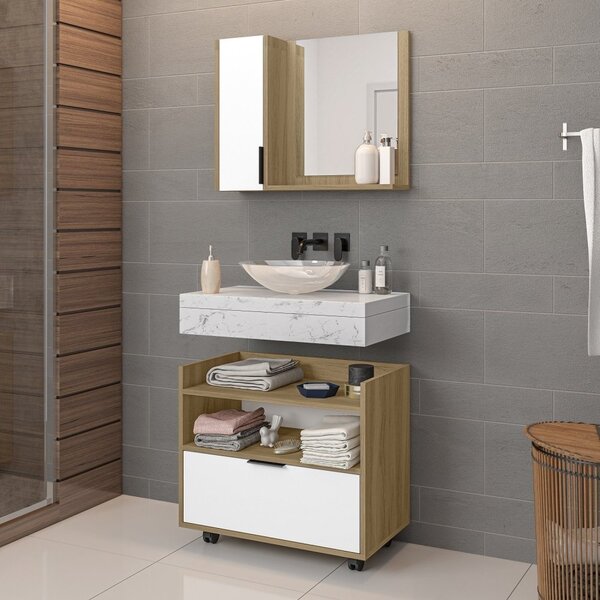 Conjunto Para Banheiro 1 Porta 1 Gaveta 1 Nicho Gris Cnj3057