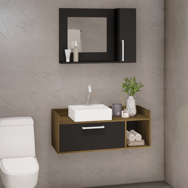 Conjunto Para Banheiro 2 Portas 1 Nicho Cnj1031  Preto