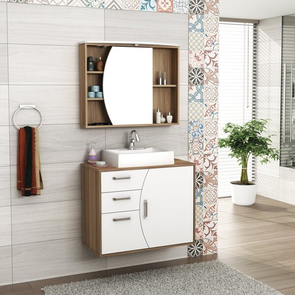 Conjunto Para Banheiro 3 Peças 1 Gabinete Com Cuba 1 Armário