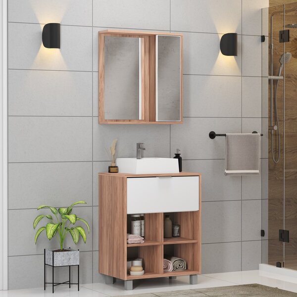 Conjunto Para Banheiro 3 Peças 1 Gabinete Com Cuba 1 Armário