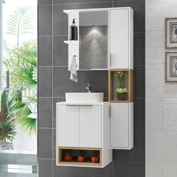 Conjunto Para Banheiro 5 Portas 2 Nichos Crema Cnj3075  Branc