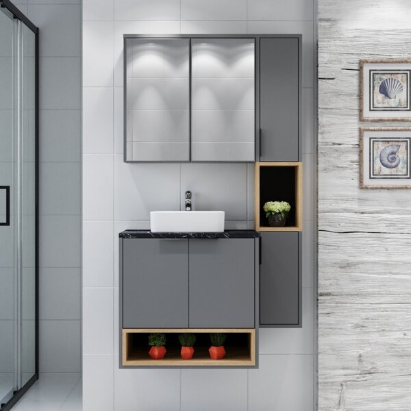 Conjunto Para Banheiro 6 Porta 2 Nichos Duzze Cnj3076  Cinza/