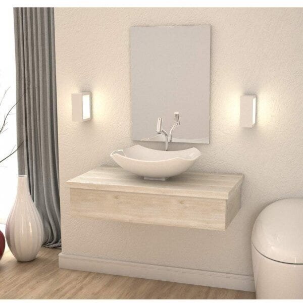 Conjunto Para Banheiro 80cm Cuba Abaulada L42 E Espelheira 80