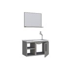 Conjunto Para Banheiro Aço Gabinete Com Espelho Caju Cinza