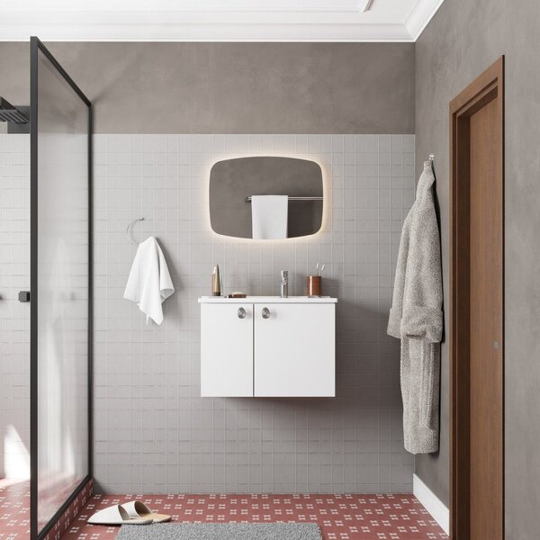 Conjunto Para Banheiro Aço Gabinete Com Espelho Tarumã Branco